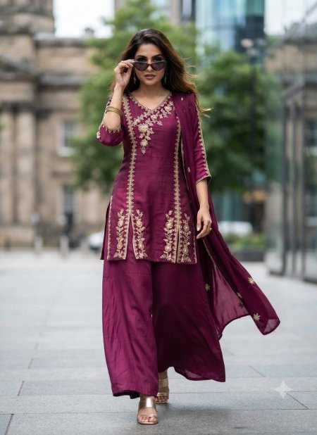 Ff Valentine Chinon Embroidery Work Plazzo Suit